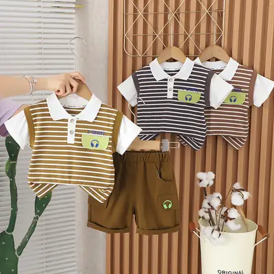Foreign trade boys striped T-shirt shorts set 0-4