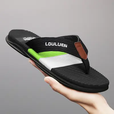 Men's Blue Red White Striped Flip Flops Casual Sandals