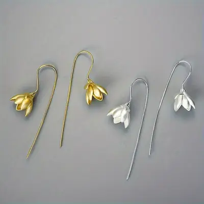 Jasmine Magnolia Long Earrings Gold Silver