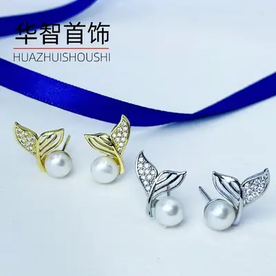 Fishtail Earrings for Women Pearl Gold Silver