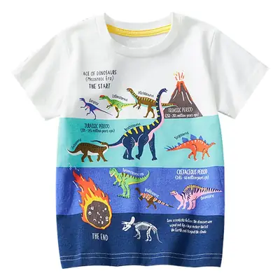 European & American Boys' Dinosaur T-Shirt White 2025 Summer