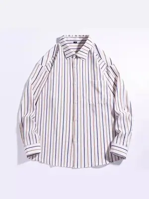 Men's Striped Long Sleeve Shirt White Brown