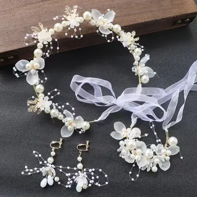 Girls' Pearl Flower Hairband with Bow