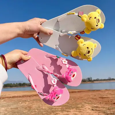 New Summer Flat Flip-Flops Beach Seaside Vacation Cute Cartoon Bear Outer Wear Fashion Sandals and Slippers