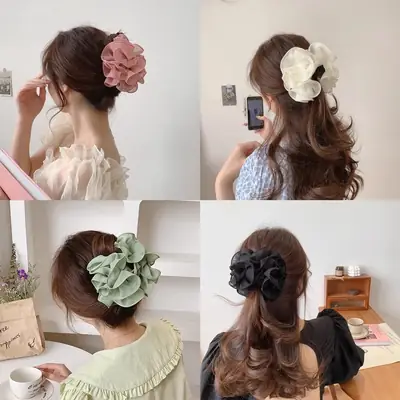 Dongdaemun Silk Hair Clip Green Women's High-end Hair Accessories