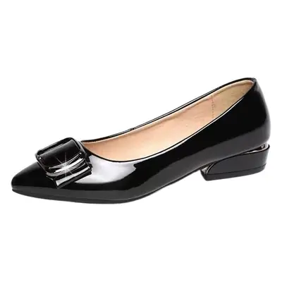 Leather Flat Low Heeled Shoes Women's 2024 Spring New Thick Heeled Shallow Mouth Pointed Women's Small Leather Shoes for Work