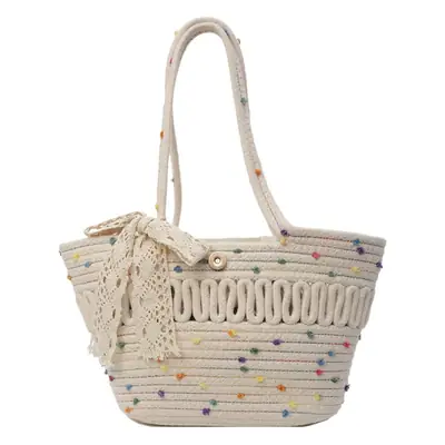 Women's Braided Woven Shoulder Bag with Pearl Clip