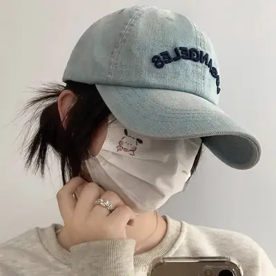 Women's Blue Denim Los Angeles Baseball Cap Wide Brim