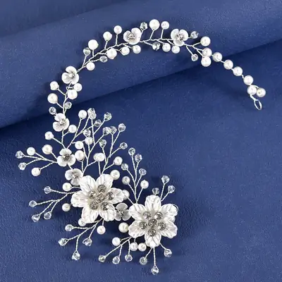 Crystal Pearl Flower Headband for Weddings