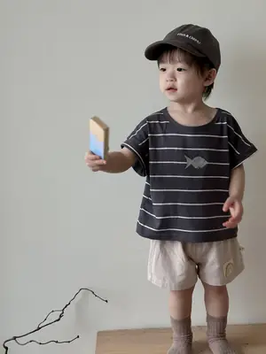 Baby Blue Overalls Hat Shorts Suit Korean Kids Summer Wear
