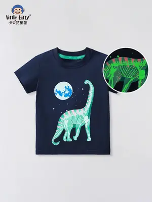 Kids Dinosaur Graphic T-Shirt Navy Blue 2025 Summer