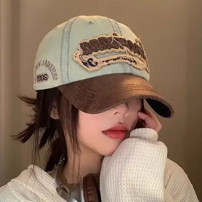 American Retro Denim Cap Women Big Head Wide Brim