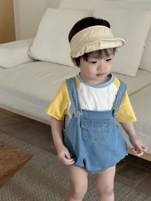 Kids Korean Style Summer T-Shirt Denim Overalls Set