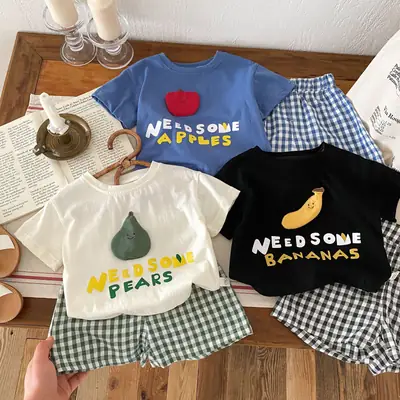 Children Plaid Banana T-Shirt Shorts Set 0-5Yr
