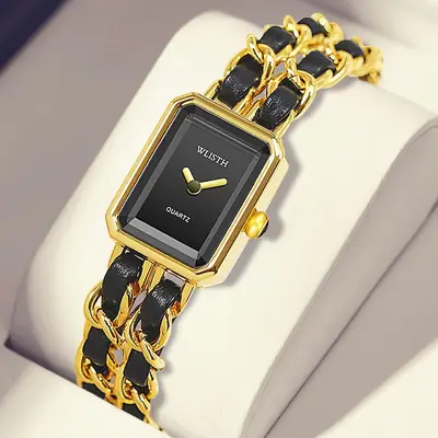 Women's Rose Gold Quartz Watch with Black Strap