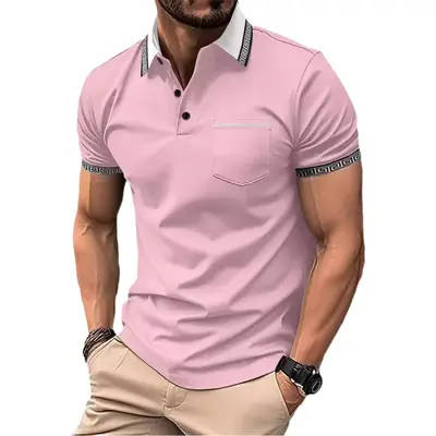 Men's Red Polo Shirt Button Pocket Summer 2026