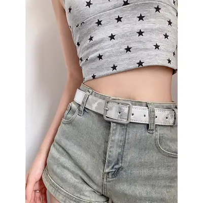 Women Vintage Belted Jeans Shorts High-end Dress Belt