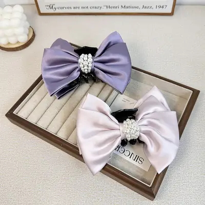 2024 Satin Bow Hairpin Pearl Embellished Women