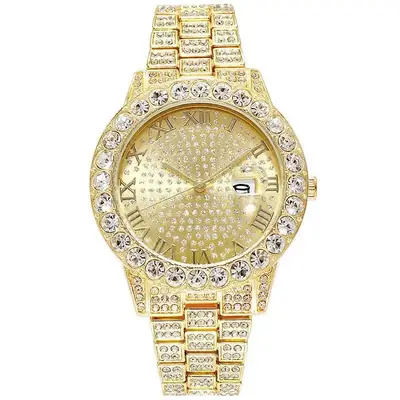 Gold Diamond Wristwatch for Men with Tide Calendar