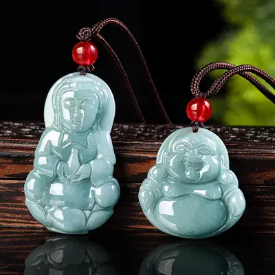 Natural Jade Blue Buddha Pendant Necklace for Men Women