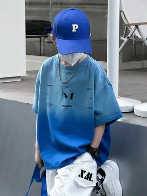 Panda Yuan Yuan Boys Cotton T-Shirt Blue White Gradient