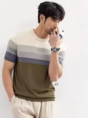 Men Gradient Striped T-Shirt Summer Wear