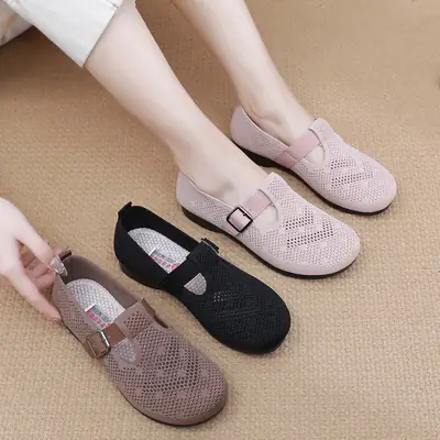 Women's Fly-Woven Slip-On Shoes Brown Casual