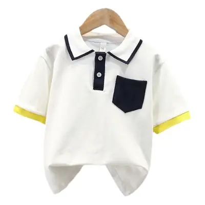 Boys' White Polo Shirt with Navy & Yellow Trim