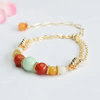 Guan Yu Jade Bracelet Ethnic Gold Chain Red Green