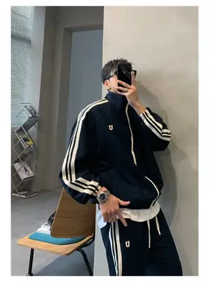 Men Brown Double-Pole Sweatshirt Suit Lazy Sportswear