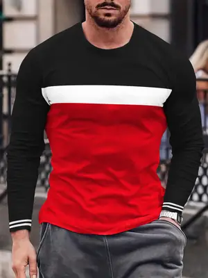 Men's Red Black White Long Sleeve T-Shirt