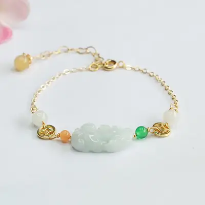 Jade Pixiu Bracelet for Women Gold Chain Pearl Beads