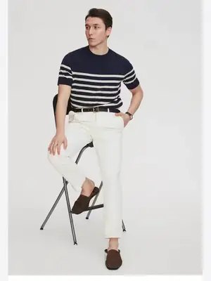 Men Striped Knitted T-shirt Black White