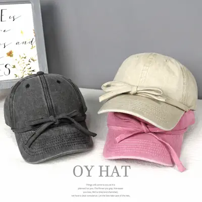 Pink Bow Tie Baseball Cap for Girls Summer Casual