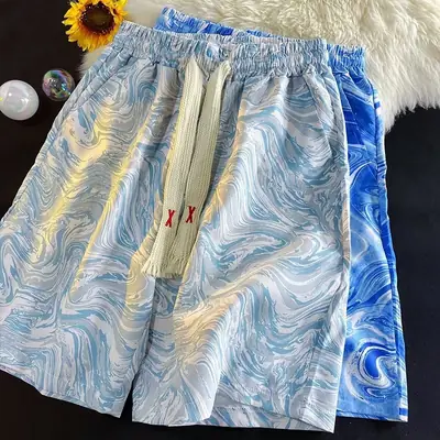 Men's Blue Wave Tie-Dyed Ice Silk Shorts