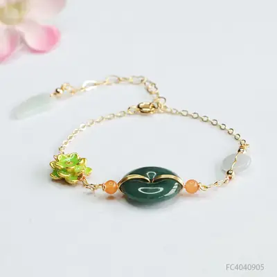 Jade Bracelet Blue Horizontal Safety Buckle Green Jade Bead