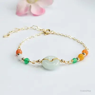 Jade Peace Pendant Bracelet with Green & Orange Beads