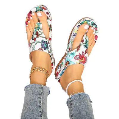 Summer Wedge Sandals with Floral Print Large Size