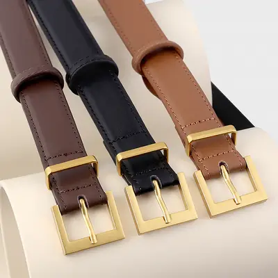 Women's Cowhide Belt with Gold Buckle & Leather Finish