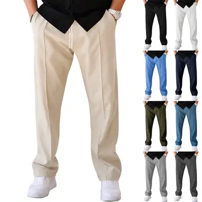 Men Blue Loose Straight Leg Sports Trousers Spring Summer