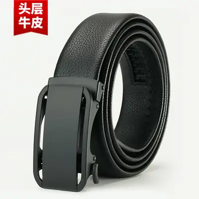 Men's Black Leather Belt with Automatic Buckle