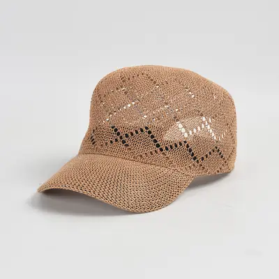 Women Sunscreen Knitted Cap Beige Paper Weave