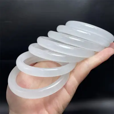Ice Gray White Jade Flat Bracelet Women's Jade Beauty