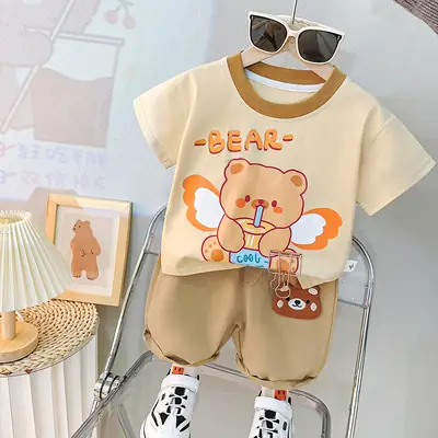Children Bear Print T-Shirt Shorts Set Summer Boys Cotton