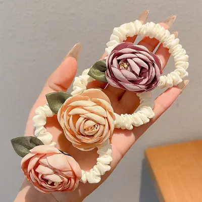 Sweet Rose Hair Ring with High Elastic Tie