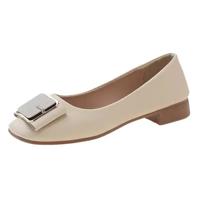 Women's Flat Heel Leather Shoes with Square Logo