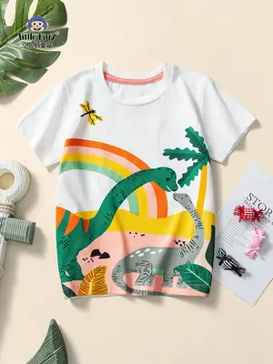 European American Boys Dinosaur Cotton T-Shirt White 2024