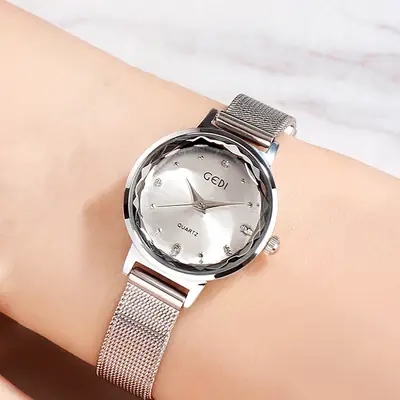 Women's Gold Korean Style Quartz Watch with Stainless Steel Mesh Band