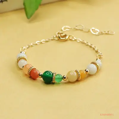 Aiyu Jade Bracelet Green Chalcedony Pearl Gold Chain