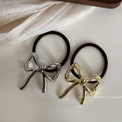 Japanese Metal Bow Hair Ring for Women Autumn Winter